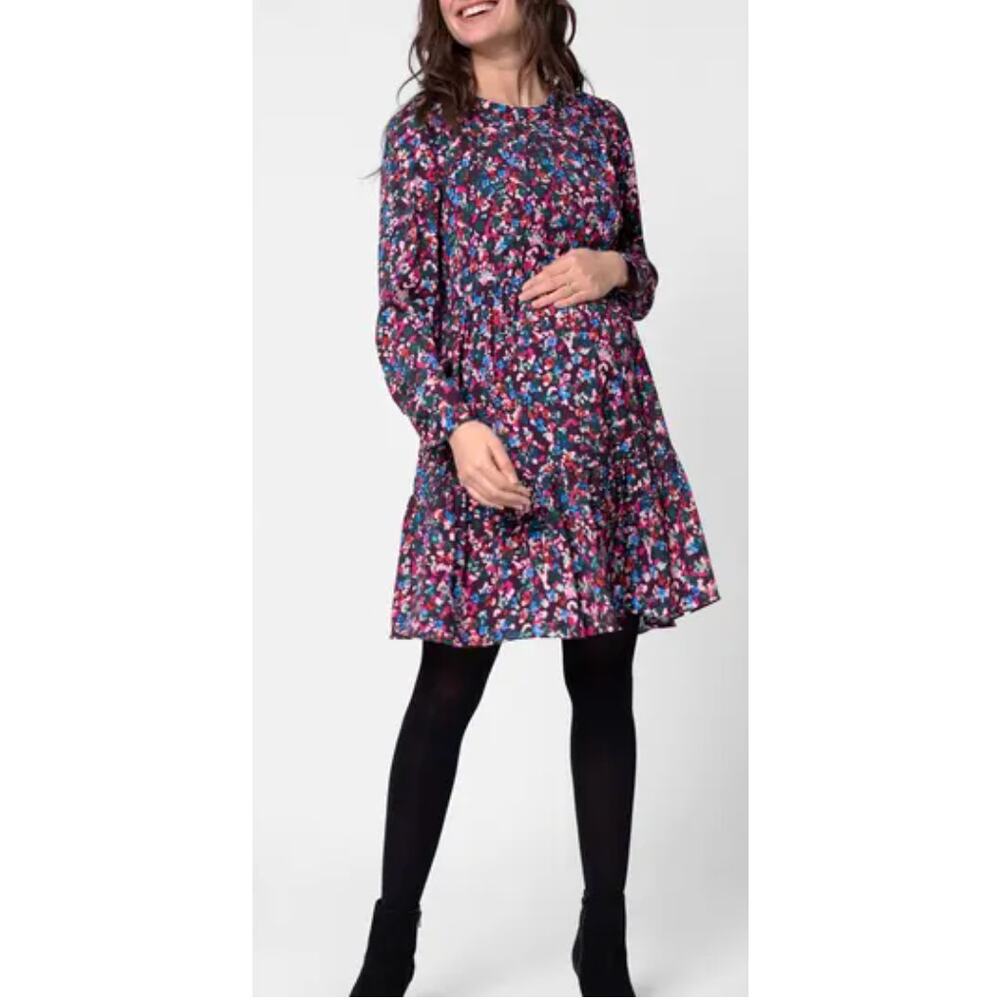 Seraphine Floral Purple Print Long Sleeve Short Maternity Nursing Dress Size 6
